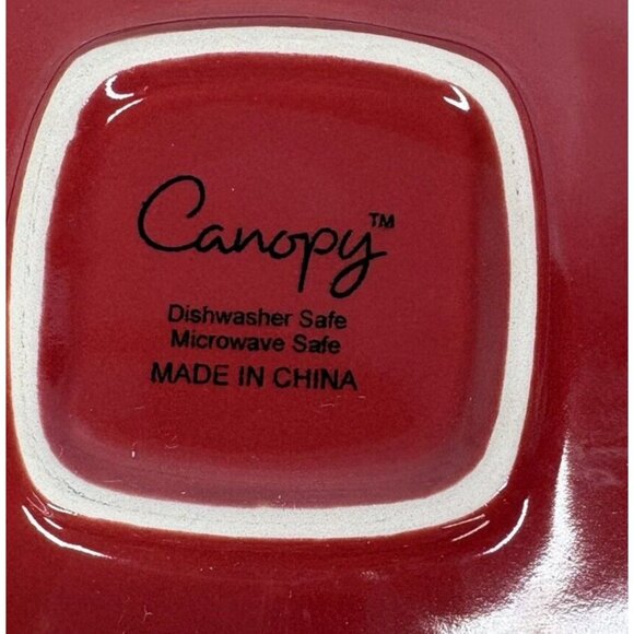 Home Trends CANOPY RED Cranberry Embossed Square Porcelain Salad Plates Set of 3 - Picture 8 of 14